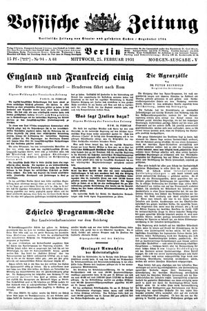 Vossische Zeitung on Feb 25, 1931