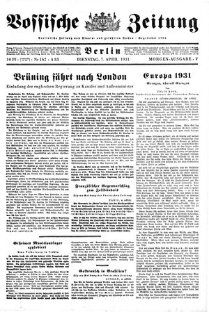Vossische Zeitung on Apr 7, 1931