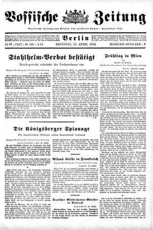 Vossische Zeitung on Apr 21, 1931