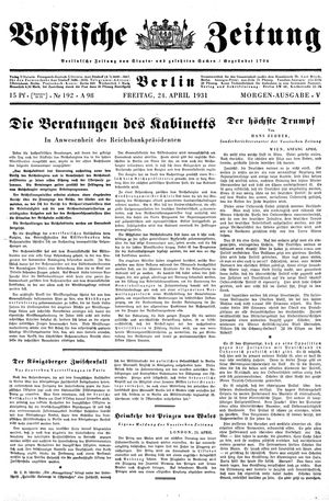 Vossische Zeitung on Apr 24, 1931
