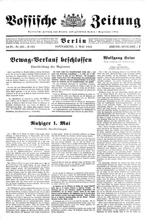 Vossische Zeitung vom 02.05.1931