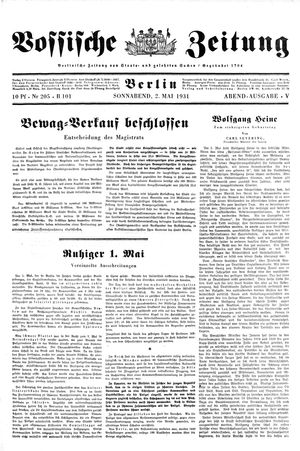 Vossische Zeitung vom 02.05.1931