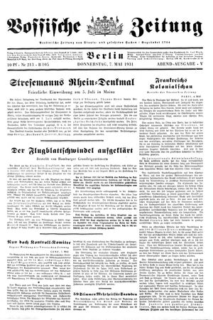 Vossische Zeitung vom 07.05.1931