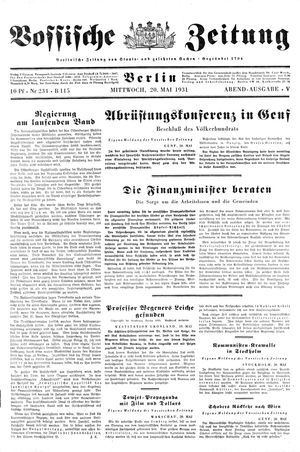 Vossische Zeitung on May 20, 1931