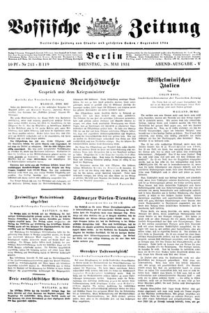 Vossische Zeitung on May 26, 1931