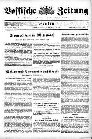 Vossische Zeitung on Aug 1, 1931