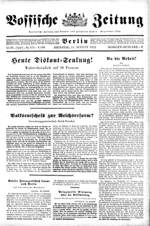 Vossische Zeitung on Aug 11, 1931