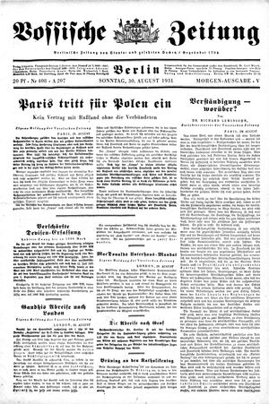 Vossische Zeitung on Aug 30, 1931