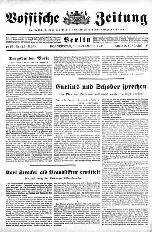 Vossische Zeitung on Sep 3, 1931