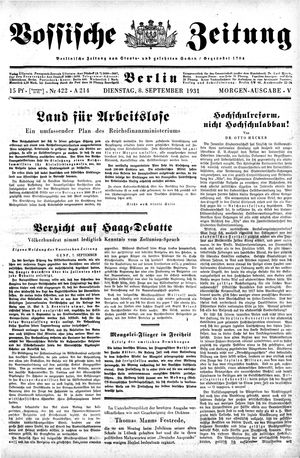 Vossische Zeitung vom 08.09.1931