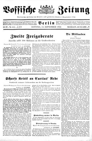 Vossische Zeitung on Sep 13, 1931