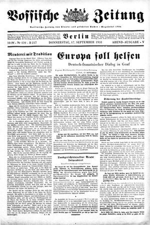 Vossische Zeitung on Sep 17, 1931