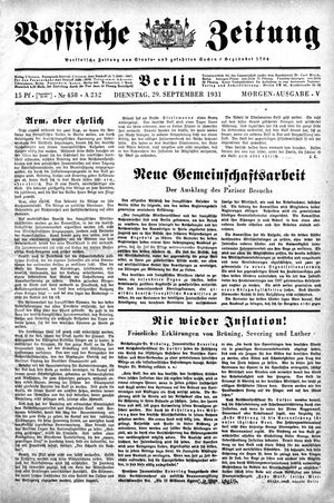 Vossische Zeitung vom 29.09.1931