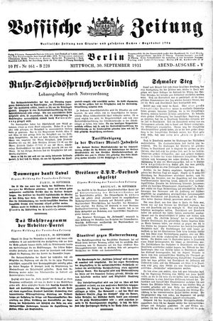 Vossische Zeitung vom 30.09.1931