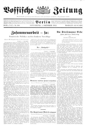 Vossische Zeitung on Oct 3, 1931