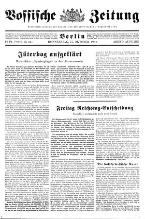 Vossische Zeitung on Oct 15, 1931