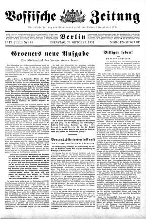 Vossische Zeitung on Oct 20, 1931