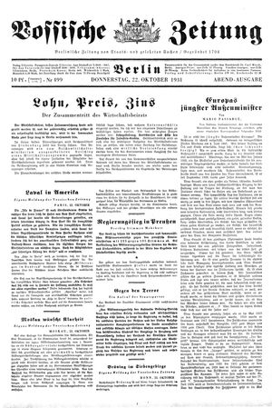 Vossische Zeitung vom 22.10.1931