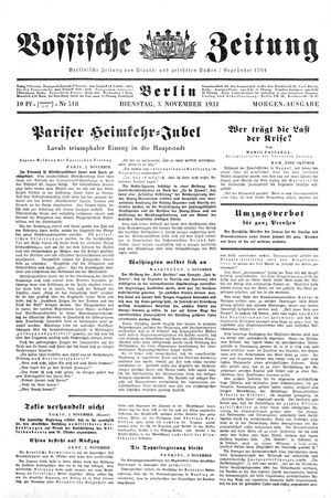 Vossische Zeitung vom 03.11.1931
