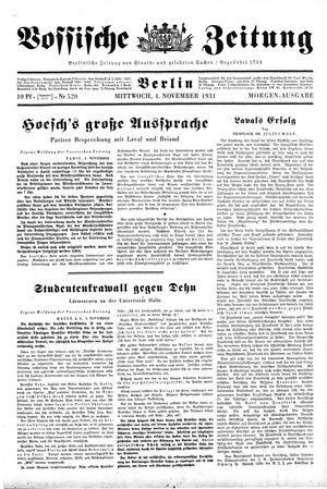 Vossische Zeitung on Nov 4, 1931