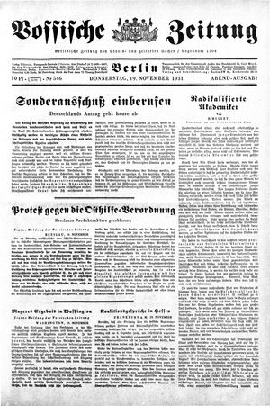 Vossische Zeitung vom 19.11.1931