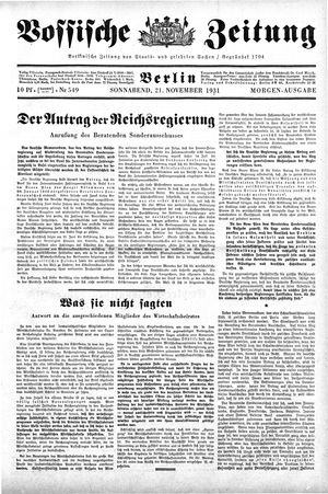 Vossische Zeitung on Nov 21, 1931