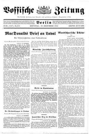 Vossische Zeitung vom 29.12.1931