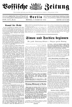 Vossische Zeitung on Feb 8, 1932