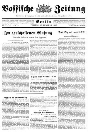 Vossische Zeitung on Feb 12, 1932