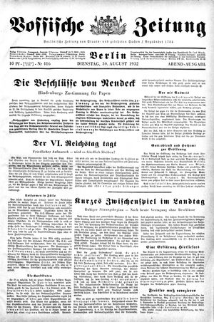 Vossische Zeitung on Aug 30, 1932