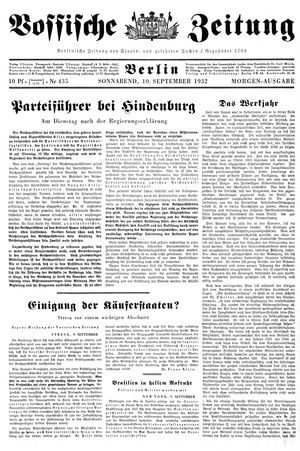 Vossische Zeitung vom 10.09.1932