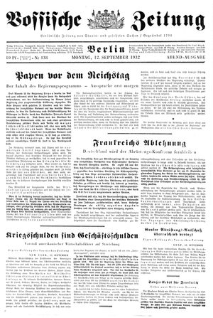 Vossische Zeitung on Sep 12, 1932