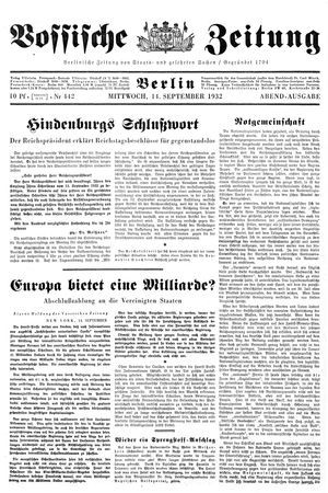 Vossische Zeitung vom 14.09.1932