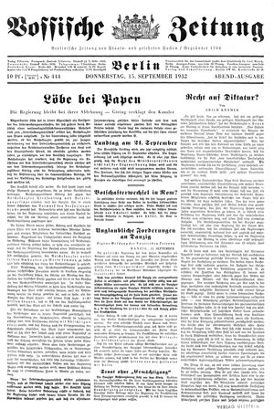Vossische Zeitung vom 15.09.1932