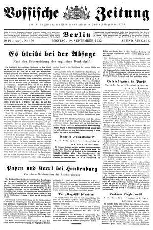 Vossische Zeitung on Sep 19, 1932