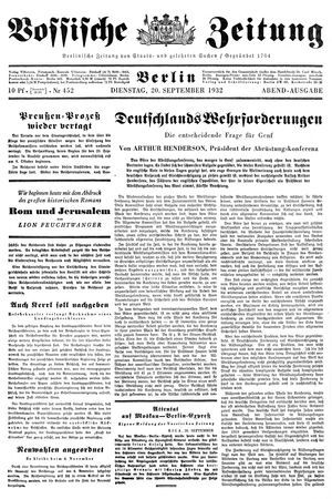 Vossische Zeitung vom 20.09.1932