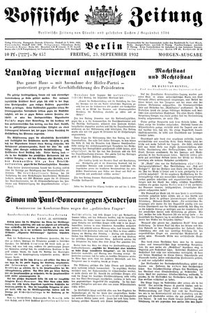 Vossische Zeitung vom 23.09.1932