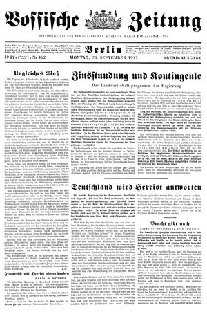 Vossische Zeitung on Sep 26, 1932