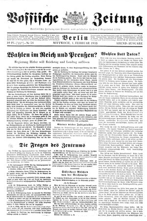 Vossische Zeitung vom 01.02.1933