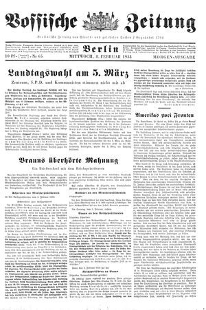 Vossische Zeitung vom 08.02.1933