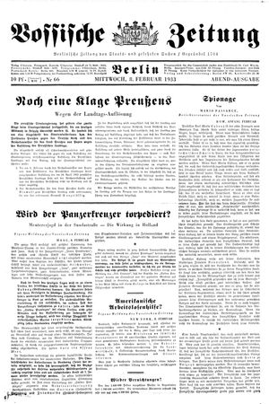 Vossische Zeitung vom 08.02.1933