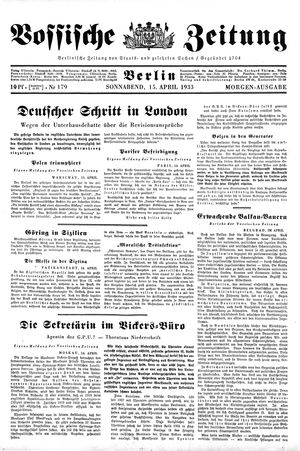 Vossische Zeitung vom 15.04.1933