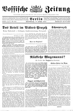 Vossische Zeitung vom 19.04.1933