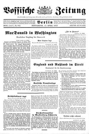 Vossische Zeitung on Apr 22, 1933