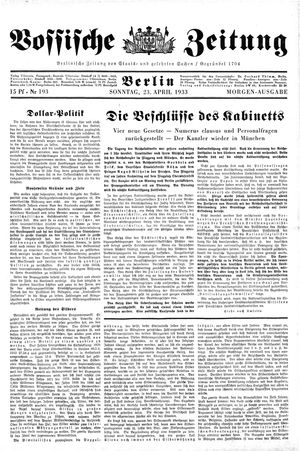Vossische Zeitung vom 23.04.1933