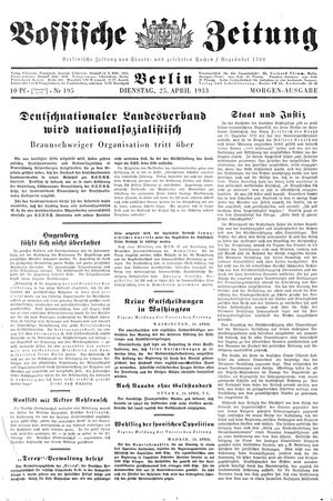 Vossische Zeitung vom 25.04.1933