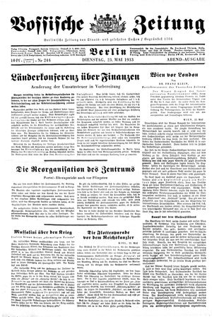 Vossische Zeitung on May 23, 1933