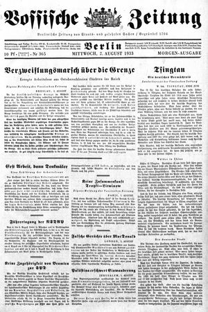 Vossische Zeitung on Aug 2, 1933