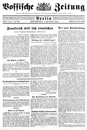 Vossische Zeitung vom 03.08.1933