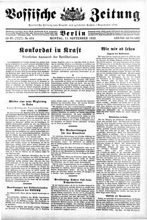 Vossische Zeitung on Sep 11, 1933